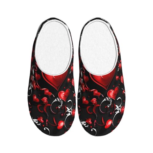 Valentine'S Heart Damen Hausschuhe Flanell Haus Hausschuhe für Männer Valentine Romantische rutschfeste Warme Winterschuhe für Indoor Outdoor, mehrfarbig, X-Small Men/ X-Large Women von Generisch