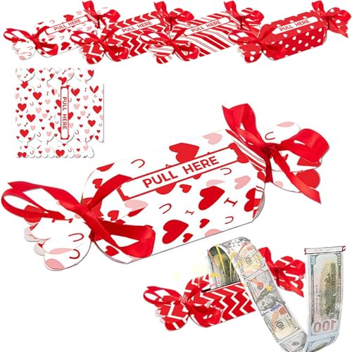 Valentines Day Surprise Money Pull Pouch, Funny Pull Cash from Money Case for Women Men Surprise, Candy Cane Pull Out Money Pouch With10 Clear Pouches, Happy Valentines Day DIY Money Roll Gift Box, C von Generisch
