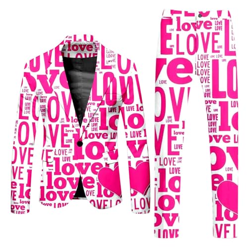Valentinstag Party Kostüm Herren Prom Suits Valentinstag Blazer 2 Teilige für Männer Kommt mit Blazer und Hose in lustigen Designs Herrenanzug, Slim Fit Anzug für Valentinstag Party Outfits S-3XL von Generisch
