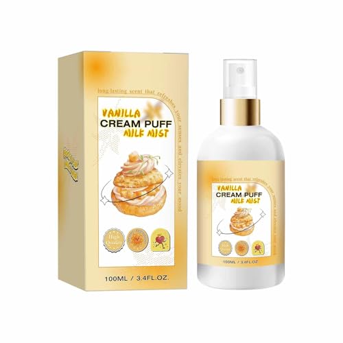 Vanilla Cream Puff Body Milk Mist, 100ml Unisex Körpermilch Spray, Haar und Körper Parfüm Spray, Süße Milch Vanille Körperspray, Dauerhafter Duft (100ml, 1) von Generisch