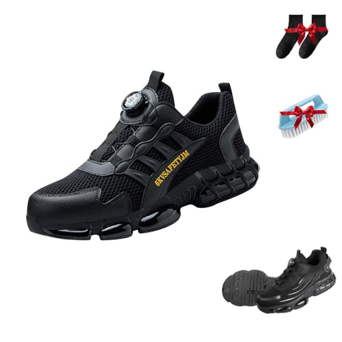 Vanolo Steelstep Ortho, Sicherheitsschuhe Mit Breiter Zehenbox, Schlag-und Durchstichfest, rutschfest (818 Gelbes Etikett Schwarz, Erwachsene, Herren, 45, Numerisch, EU Schuhgrößensystem, M) von Generisch