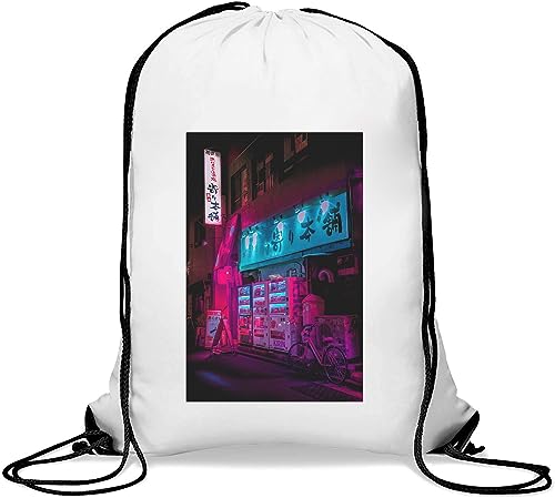 Vaporwave Aesthetic Midnight Vending Machine Neon Graphic Gym Sack Casual Drawstring Bag White von Generisch