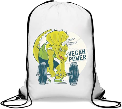 Vegan Power Dinosaurier Triceratops Kreuzheben Lustiger Turnbeutel Lässiger Kordelzugbeutel Weiß von Generisch