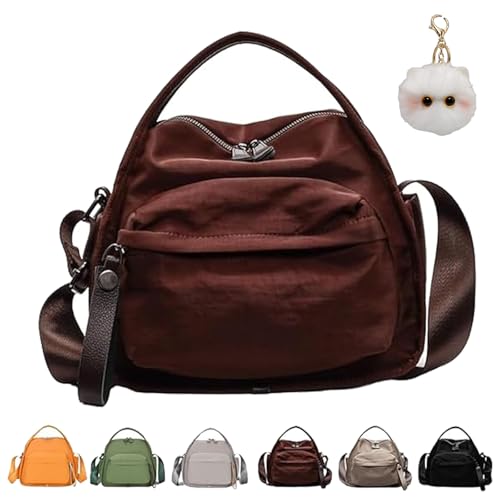 Veluna Shoulder Bag, Veluna Women Large Capacity Lightweight Solid Color Zipper Nylon Shoulder Handbag (Coffee) von Generisch