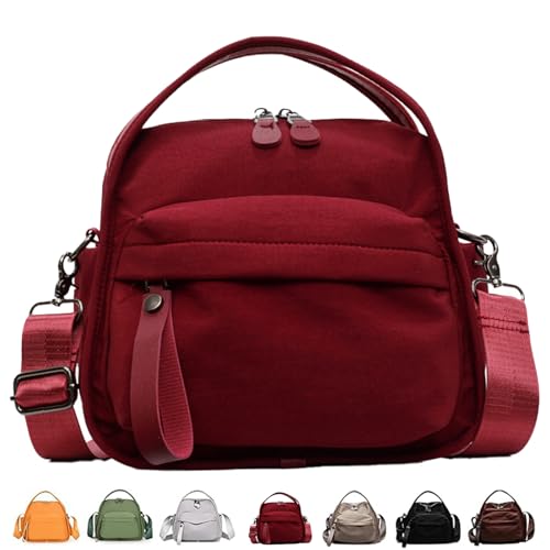 Veluna Shoulder Bag, Women's Lightweight Large Capacity Solid Color Zipper Purse (Wine Red) von Generisch