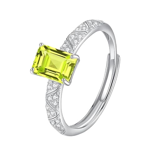 Verlobungsring Aus 925Er Sterlingsilber Für Damen, Natürliche Edelsteine, 5 X 7 Mm, Smaragdschliff, Zirkonia, Statement-Ehering Für Sie, Peridot von Generisch