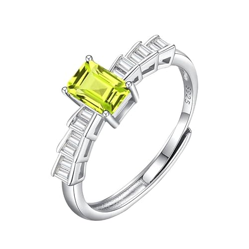 Verlobungsring Aus 925Er Sterlingsilber Für Damen, Natürliche Edelsteine, 5 X 7 Mm, Smaragdschliff, Zirkonia, Statement-Ehering Für Sie, Peridot von Generisch