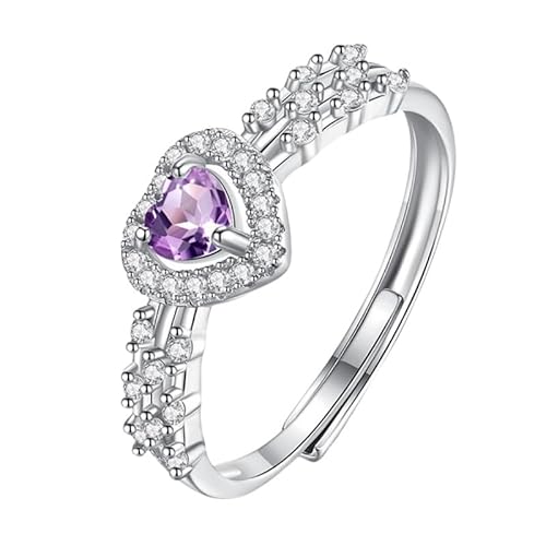Verlobungsring Aus 925Er Sterlingsilber Für Damen, Natürlicher Amethyst/Citrin/Topas/Peridot/Rubin Im Herzschliff, Verstellbarer Zirkonia, Ehering, Amethyst von Generisch