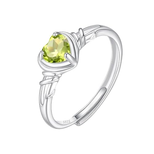 Verlobungsring Aus 925Er Sterlingsilber Für Damen, Natürlicher Herzschliff, Amethyst/Citrin/Topas/Peridot/Rubin, Verstellbar, Liebesherz-Band, Versprechen, Ehering, Peridot von Generisch