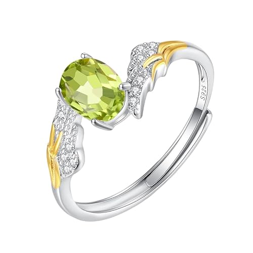 Verlobungsring Aus 925Er Sterlingsilber Im Ovalschliff Für Damen, 14 Karat Vergoldet, Schutzengelflügel, Ehering Mit Zirkonia, Peridot von Generisch
