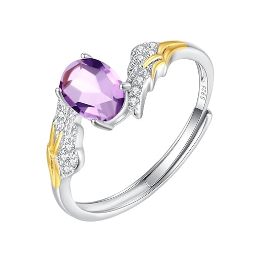 Verlobungsring Aus 925Er Sterlingsilber Im Ovalschliff Für Damen, 14 Karat Vergoldet, Schutzengelflügel, Ehering Mit Zirkonia Und Amethysten von Generisch