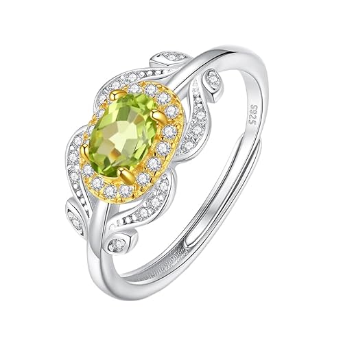 Verlobungsring Aus 925Er Sterlingsilber Im Ovalschliff Für Frauen, 14 Karat Vergoldeter Ring, Luxuriöser Zirkonia-Blattring, Cocktail-Eternity-Versprechen-Ehering Für Sie, Peridot von Generisch