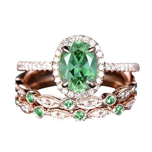 Verlobungsring mit Ovalschliff, Rotgold, Art-Deco, Brautschmuck, Hochzeitsring für Damen, glänzend, 3 Stück, C, Metall, Kein Edelstein von Generisch