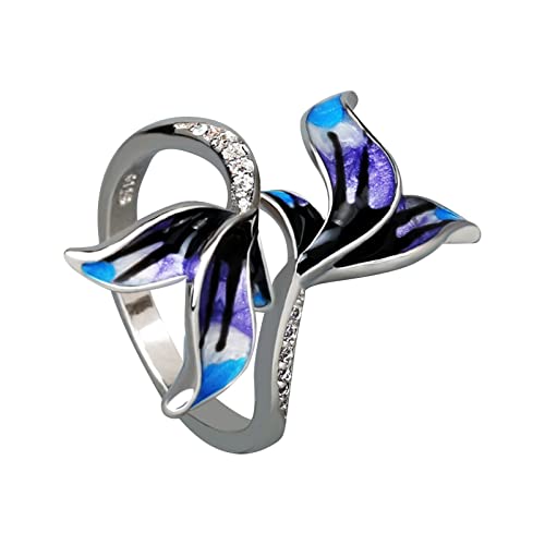 Verlobungsringe für Damen, Blumen-Serie, Tropfen-Emaille, Damenring, floraler Zehenring, Geburtstagsgeschenke für Sie, 34, Aluminiumlegierung, Kein Edelstein von Generisch