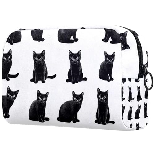 Verspielte schwarze Katzen mit weißem Hintergrund, Reise-Make-up-Tasche, große Kapazität, Kosmetiktasche für Damen, wasserdicht, tragbar, Kulturbeutel, Make-up-Organizer, multi, von Generisch