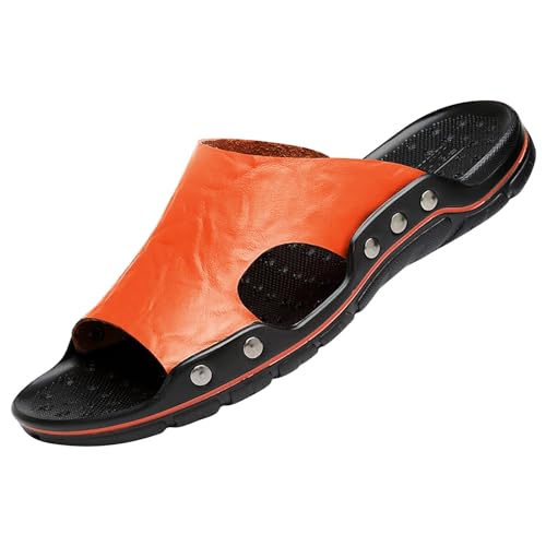 Verstellbare Sport-Sandalen für Herren, atmungsaktiv, Strandschuhe, coole Hausschuhe, Leder, Hausschuhe, Bordüre, Übergröße, 48 Meter, Hausschuhe, Freizeitsandalen, braun, 42.5 EU 3X-Schmal von Generisch