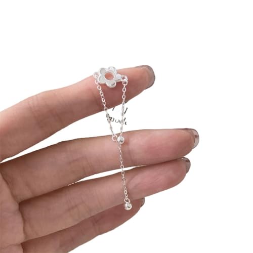 Verstellbarer Blumenring für Damen aus 925er Sterlingsilber, minimalistisches Blumendesign, Push-Pull-Band (Silber) von Generisch