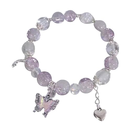 Verstellbares Armband Women Bracelet Imitation Opal Butterfly Pendant Smooth Elastic Regular Fit Lady Birthday Exquisite Lightweight Wrist Bracelet Jewelry Armband Für Eng Packen (Purple, One Size) von Generisch