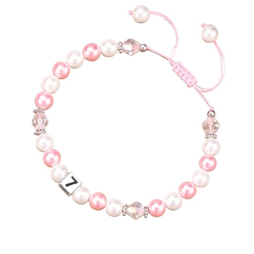 Verstellbares Armband mit Buchstaben-Perlen, handgewebtes Seil-Armband, geeignet als Geburtstag für Ihre echten Ohrringe für Frauen, Einheitsgröße, Künstlicher Kristall, Kein edelstein von Generisch