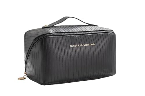 Vertikales Muster, quadratische Kulturtasche, Damen-Reise-Kosmetiktasche, große tragbare Reise-Kosmetiktasche, wasserdichte Kosmetiktasche (Black) von Generisch