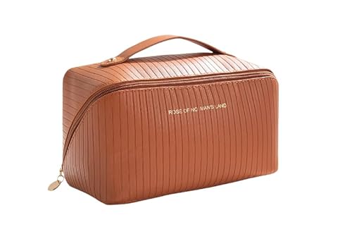 Vertikales Muster, quadratische Kulturtasche, Damen-Reise-Kosmetiktasche, große tragbare Reise-Kosmetiktasche, wasserdichte Kosmetiktasche (Brown) von Generisch