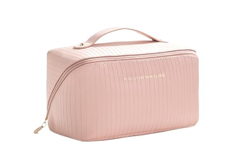 Vertikales Muster, quadratische Kulturtasche, Damen-Reise-Kosmetiktasche, große tragbare Reise-Kosmetiktasche, wasserdichte Kosmetiktasche (pink) von Generisch