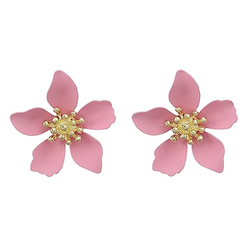 Videospiel Ohrringe Paar Boho-Blumen-Ohrstecker für Frauen und Mädchen, blumenförmige Gänseblümchen-Ohrringe mit goldenen Knospen ene Diamantohrringe (Pink, One Size) von Generisch