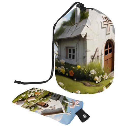 Vielseitig und schick: Große Make-up-Tasche mit Kordelzug, eine stilvolle Lösung für Damen-Toiletry Organisation, weißes Oster-Kreuz-Haus, mehrfarbig, 9.9x6.9in/25.2x17.6cm;6x3.5in/15.2x8.8cm von Generisch