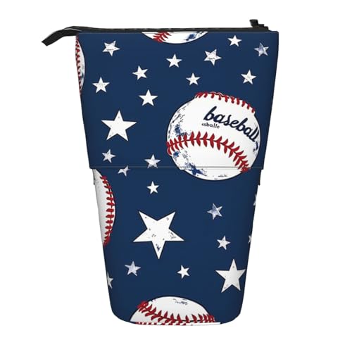 Vintage Baseball Star Stehendes Federmäppchen Sport Ball Stift Tasche Halter Teleskop-Bleistifttasche Pop-Up-Kosmetiktasche Schreibwaren-Organizer für Schule, Büro, Reisen von Generisch
