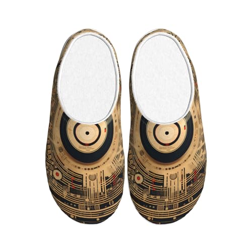 Vintage Cd Damen Hausschuhe Flanell Haus Pantoffeln für Herren Musiknote rutschfeste Warme Winterschuhe für Indoor Outdoor, mehrfarbig, X-Small Men/ XX-Large Women von Generisch