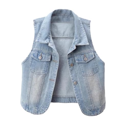 Vintage-Denim-Weste für Frühling, Sommer, Damen, schmale kurze Weste, Cowboy, ärmellose Jacke, große Taschen, Jeans-Weste, hellblau, 36 von Generisch
