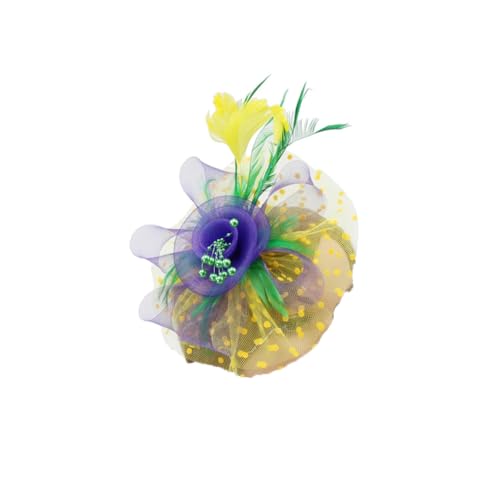 Vintage-Fascinator mit Federn, Blume, für Damen, Haarschmuck, Hochzeit, Party, Netz, Schleier, Bunt, 8, 1 count (Pack of 1) von Generisch