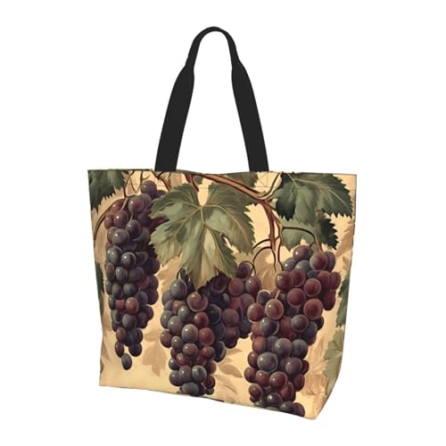 Vintage Grape Tote Bag Damen Schulterhandtaschen Rustikale Obst Einkaufstaschen Wasserabweisend Große Handtasche mit Innentasche für Arbeit Reise Schule von Generisch
