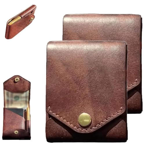 Vintage Handgefertigte Ledergeldbörse, Multifunktionale handgefertigte Ledergeldbörse für Herren, kompakte Geldbörsen für Bargeld Slim Herren Geldbörsen, Braun, B x 2, Einheitsgröße, Klassisch von Generisch