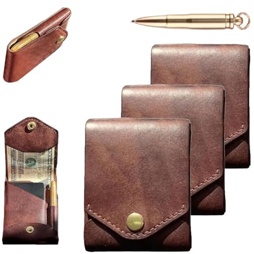 Vintage Handgefertigte Ledergeldbörse, Multifunktionale handgefertigte Ledergeldbörse für Herren, kompakte Geldbörsen für Bargeld Slim Herren Geldbörsen, Braun C1 x 3, Einheitsgröße, Klassisch von Generisch