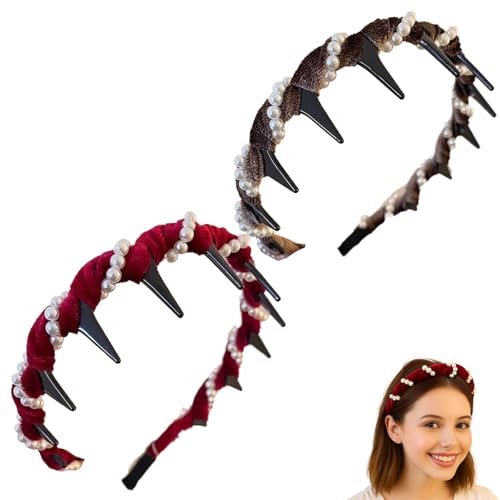 Vintage High Cranium Artificial Pearl Hairband, Elegant Non Slip Pearl Headbands, with Teeth Hoop, for Women Girls (Set B,2 Pcs) von Generisch