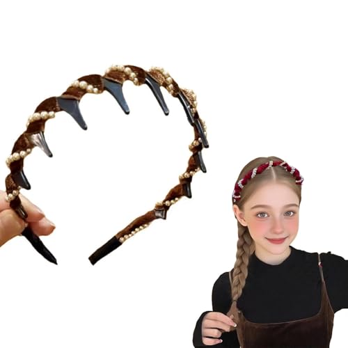 Vintage High Cranium Artificial Pearl Hairband,2025 New Women Elegant Non Slip Pearl Headbands with Teeth,Bridal Hair Hoop Party Wedding Hair Accessories (Brown) von Generisch