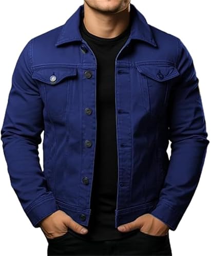 Vintage Jeansjacke Herren mit Reißverschluss Motorradjacke Trucker-Jacke Stehkragen Baumwolle Slim Fit Jeansmantel Biker Style Jeans Jacket Klassisch Cowboy Tun Sie Den Alten Stil Denim Bomberjacke von Generisch