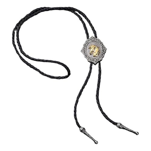 Vintage Kuh Pferd Metall Abzeichen Anhänger Bolotie Western geflochtenes Lederseil Krawatte Schmuck Hemd Halsband Kette, Length 100cm, Metall von Generisch