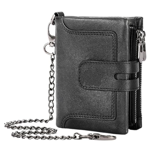 Vintage Leder Geldbörse Geldbörse mit Kette Retro Leder Geldbörse Rindsleder Geldbörse Herren Kette Geldbörse Vintage Mode Geldbörse Leder Geldbörse mit Reißverschluss Mehrere Kartenfächer Brieftasche von Generisch