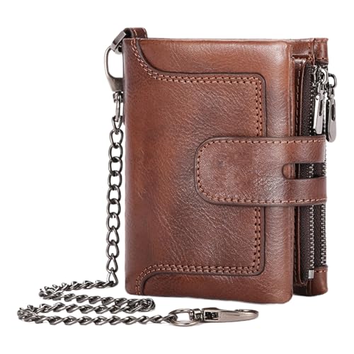 Vintage Leder Geldbörse Geldbörse mit Kette Retro Leder Geldbörse Rindsleder Geldbörse Herren Kette Geldbörse Vintage Mode Geldbörse Leder Geldbörse mit Reißverschluss Mehrere Kartenfächer Brieftasche von Generisch