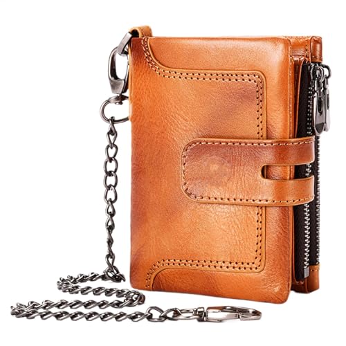 Vintage Leder Geldbörse Geldbörse mit Kette Retro Leder Geldbörse Rindsleder Geldbörse Herren Kette Geldbörse Vintage Mode Geldbörse Leder Geldbörse mit Reißverschluss Mehrere Kartenfächer Brieftasche von Generisch