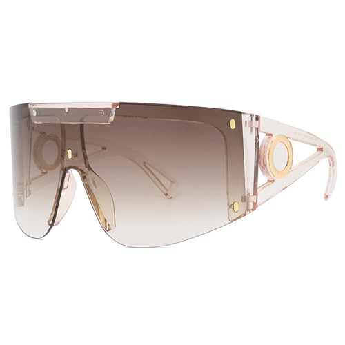 Vintage One Piece Lens Oversized Sunglasses For Women Men Futuristic Rimless Sun Glasses, C3, Einheitsgröße von Generisch