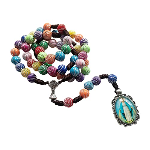 Vintage-Perlen-Rosenkranz-Halskette mit Anhänger – bunte Glasperlen, verstellbare Kette für Frauen, religiöser Schmuck, Geschenk für den täglichen Gebrauch, besonders von Generisch
