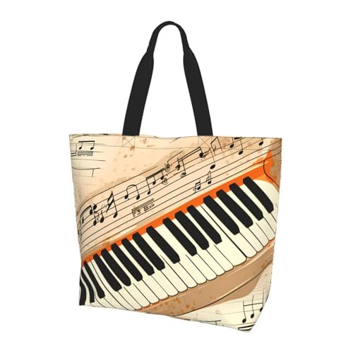 Vintage Piano Keyboard Tote Bag Damen Schulterhandtaschen Retro Musik Note Einkaufstasche Wasserabweisend Große Handtasche mit Innentasche für Arbeit Reise Schule von Generisch
