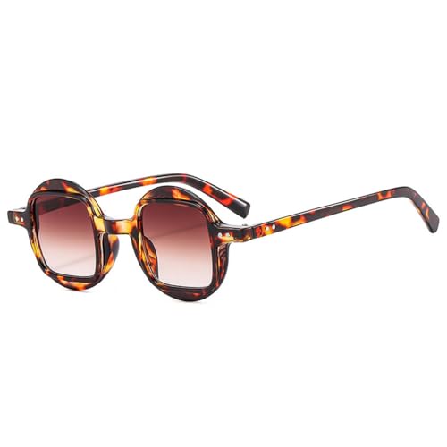 Vintage Round Double Color Punk Men Sunglasses Clear Gradient Lens Women Rivets Sun Glasses Shades UV400(Leopard Tea Gradient) von Generisch