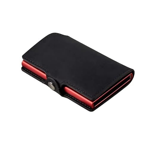 Vintage Slim Wallet mit RFID-Schutz - Mini Geldbörse Herren - Kartenetui Kreditkartenetui - Portmonee Geldbeutel Portemonnaie klein PU Lederbrieftasche (Schwarz-rot) von Generisch