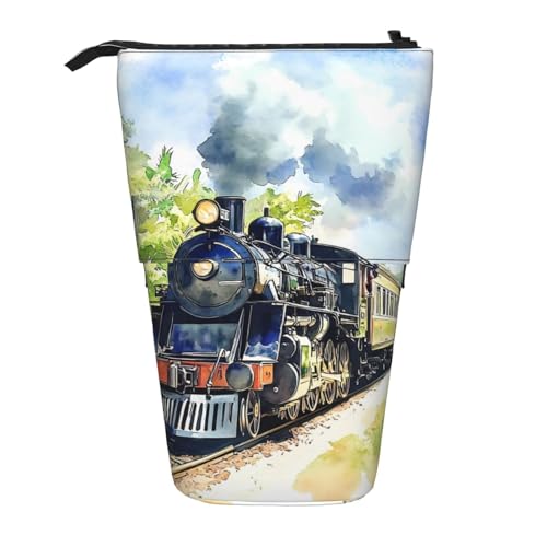 Vintage Steam Train Standing Pencil Case Retro Pen Pouch Holder Telescopic Pencil Bag Pop Up Cosmetics Bag Stationery Organizer for School Office Travel von Generisch