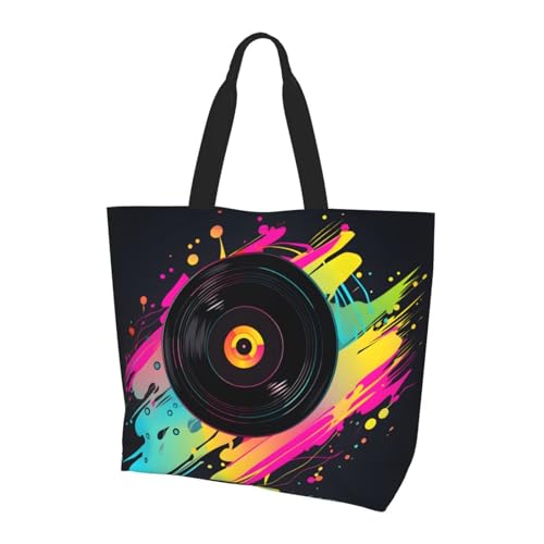 Viny Cd Tote Bag Damen Schulterhandtaschen Bunte Musikaufnahmen Einkaufstasche Wasserabweisend Große Handtasche mit Innentasche für Arbeit Reisen Schule von Generisch