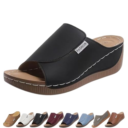 VivaStep Sandalen-Ergonomische&rutschfeste Sandalen zur Schmerzlinderung, Damenpantoffel mit orthopädischer offener Zehenpartie (Schwarz, Erwachsene, Damen, 38, Numerisch, EU Schuhgrößensystem, M) von Generisch